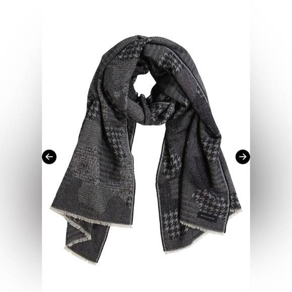 All Saints Wool Blend Patchwork Camo Oblong Scarf 14x66 Grey Academia Preppy‎ - Picture 1 of 8